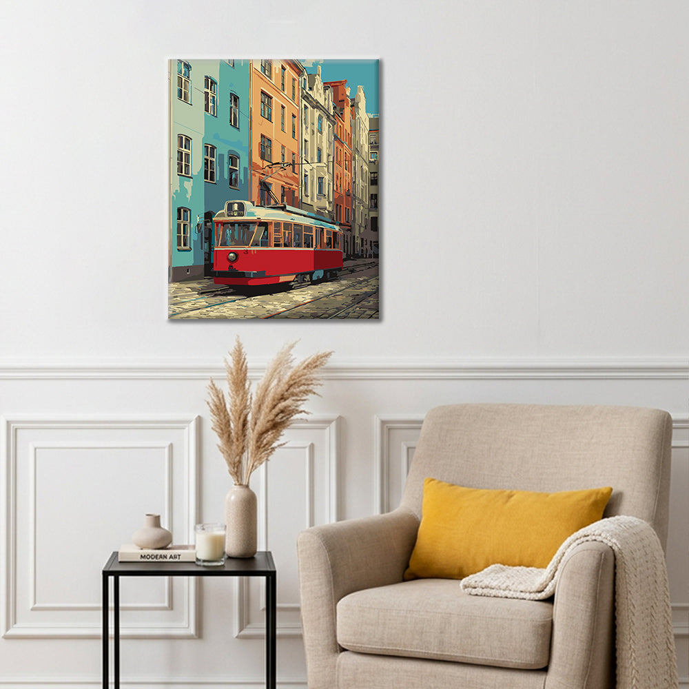 Vintage Red Tram - Paint by Numbers