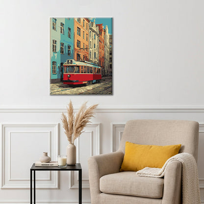 Vintage Red Tram - Paint by Numbers