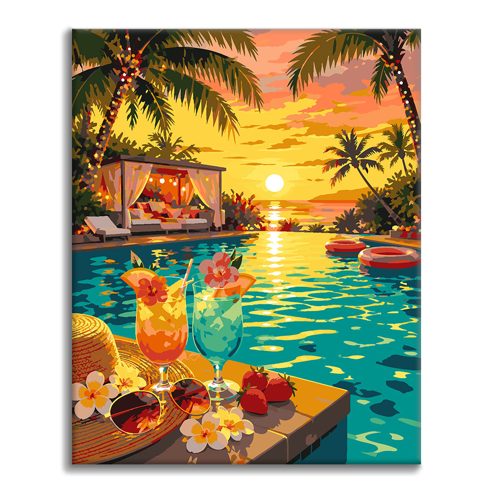 Sunset Poolside Paradise - Paint by Numbers