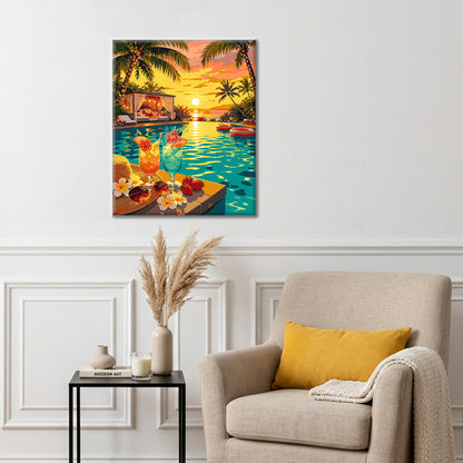 Sunset Poolside Paradise - Paint by Numbers