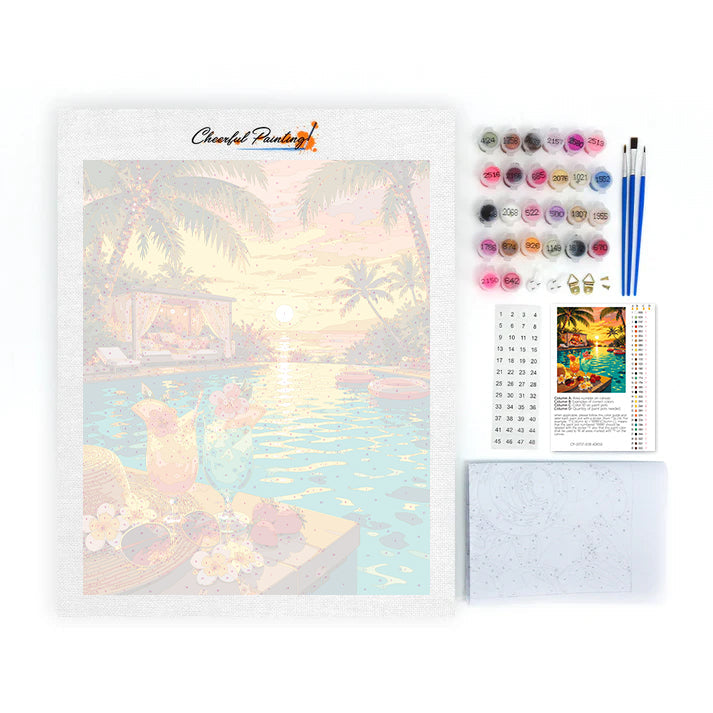 Sunset Poolside Paradise - Paint by Numbers
