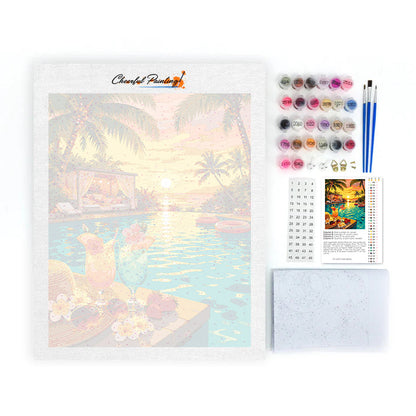 Sunset Poolside Paradise - Paint by Numbers