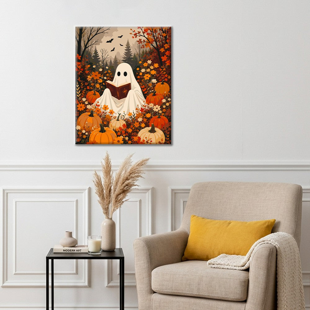 Pumpkin Ghost Reading - Paint by Numbers