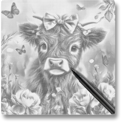 Adorable Highland Calf with Flowers - Dot Painting