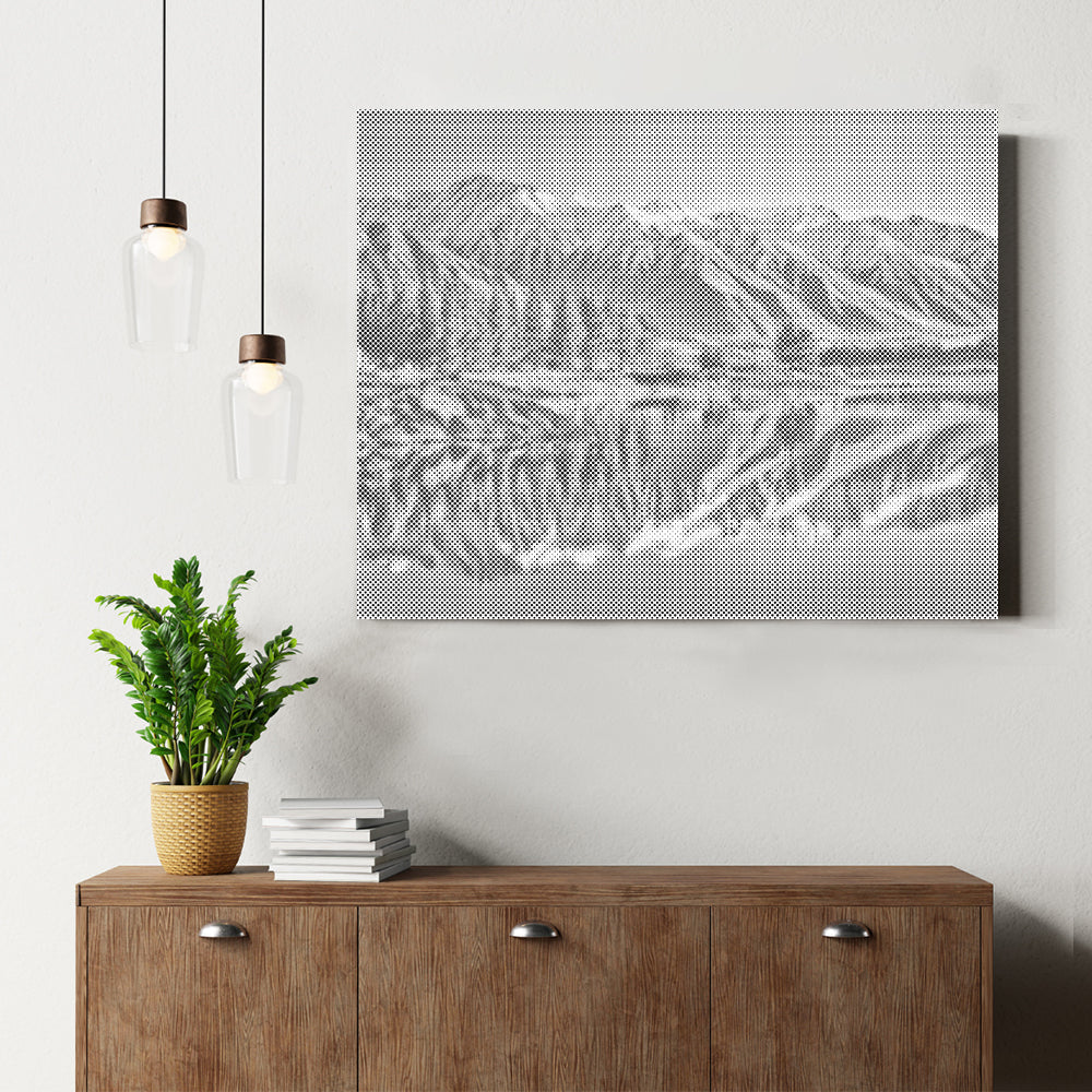 New Zealand Lake with Snowy Peaks - Dot Painting