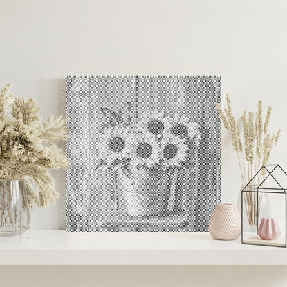 Sunflowers on a Wooden Chair - Dot Painting