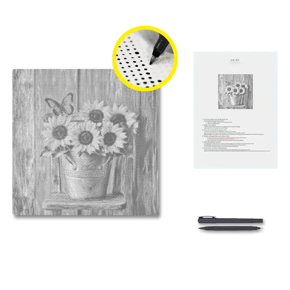 Sunflowers on a Wooden Chair - Dot Painting