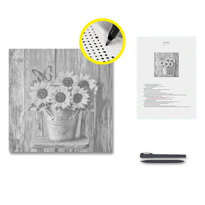 Sunflowers on a Wooden Chair - Dot Painting