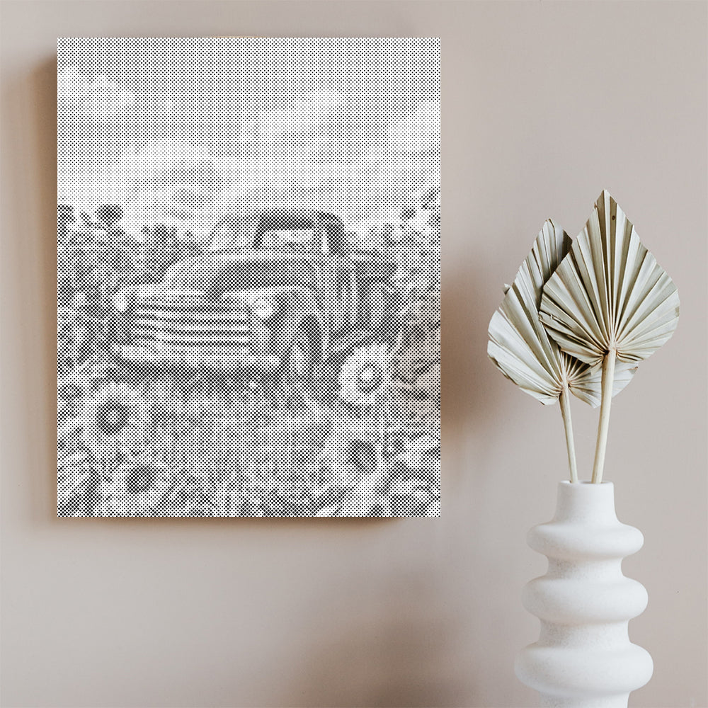 Vintage Truck Surrounded by Sunflowers - Dot Painting
