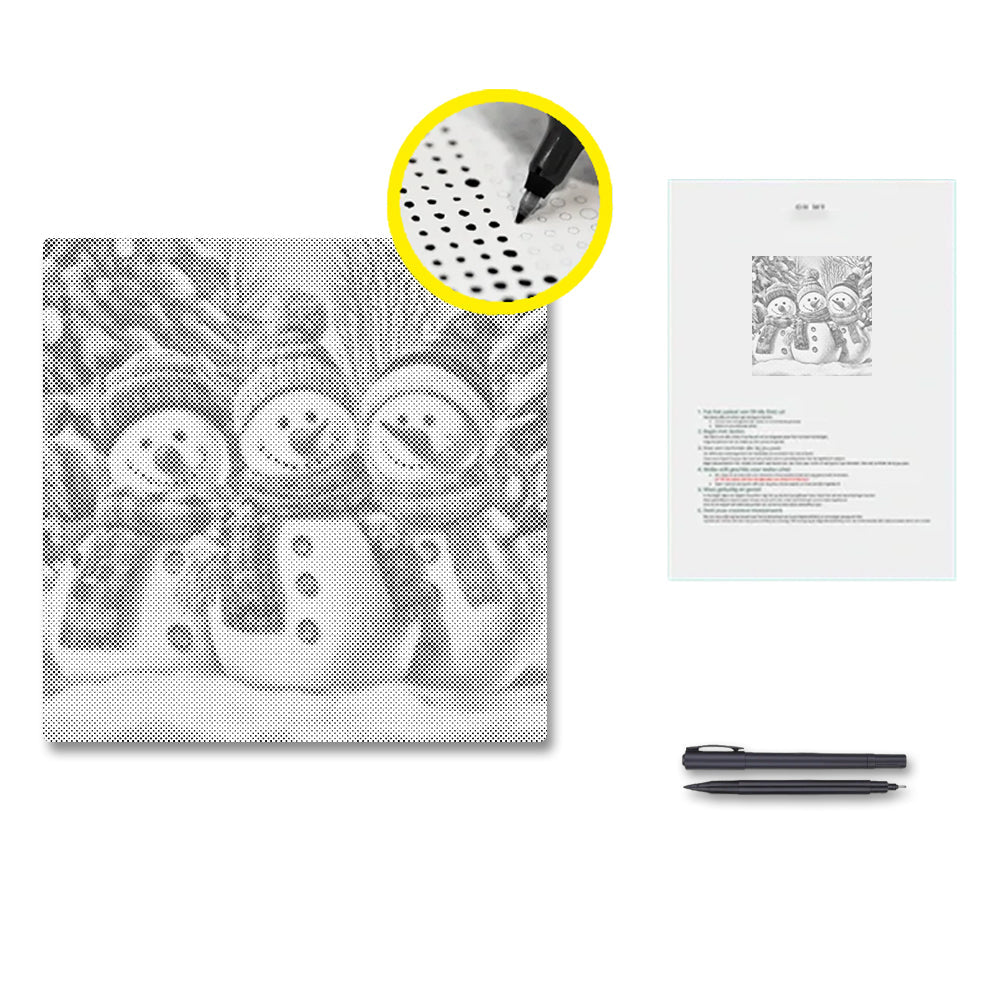 White Snow Three Snowmen - Dot Painting