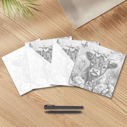 Adorable Highland Calf with Flowers - Dot Painting
