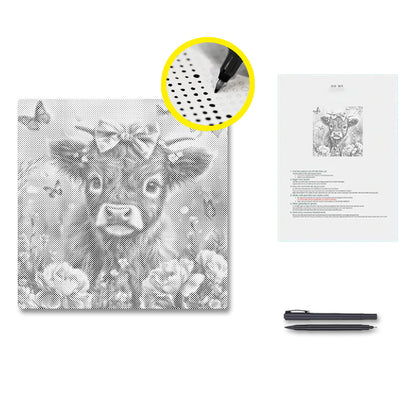 Adorable Highland Calf with Flowers - Dot Painting