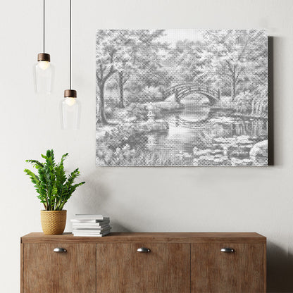 Cherry Tree Bridge River Flowers - Dot Painting