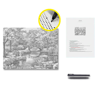 Cherry Tree Bridge River Flowers - Dot Painting