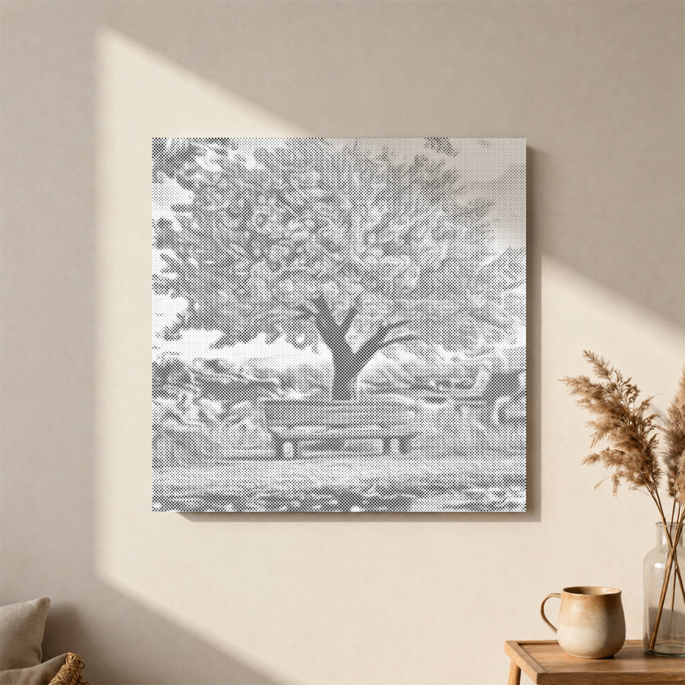 Bench Under the Cherry Blossom - Dot Painting