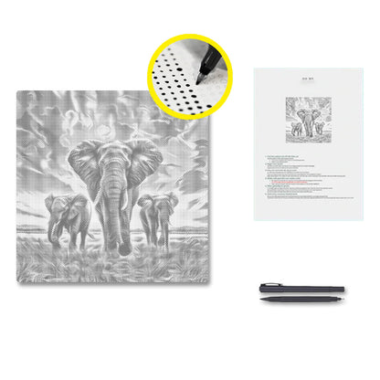 Elephant At Sunset - Dot Painting