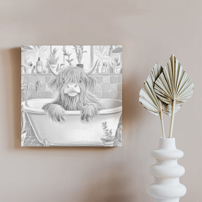 Highland Cow in a Cozy Bathroom - Dot Painting