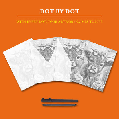 Adorable Highland Calf with Flowers - Dot Painting