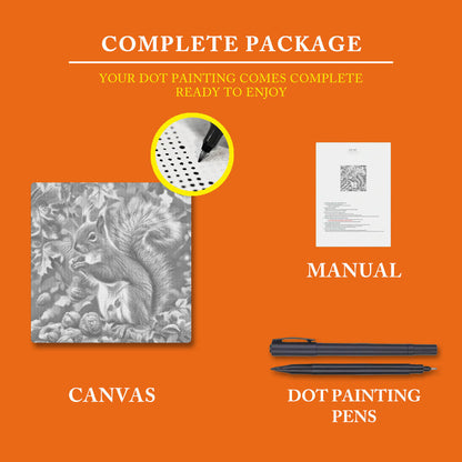 Squirrel In Autumn Leaves - Dot Painting